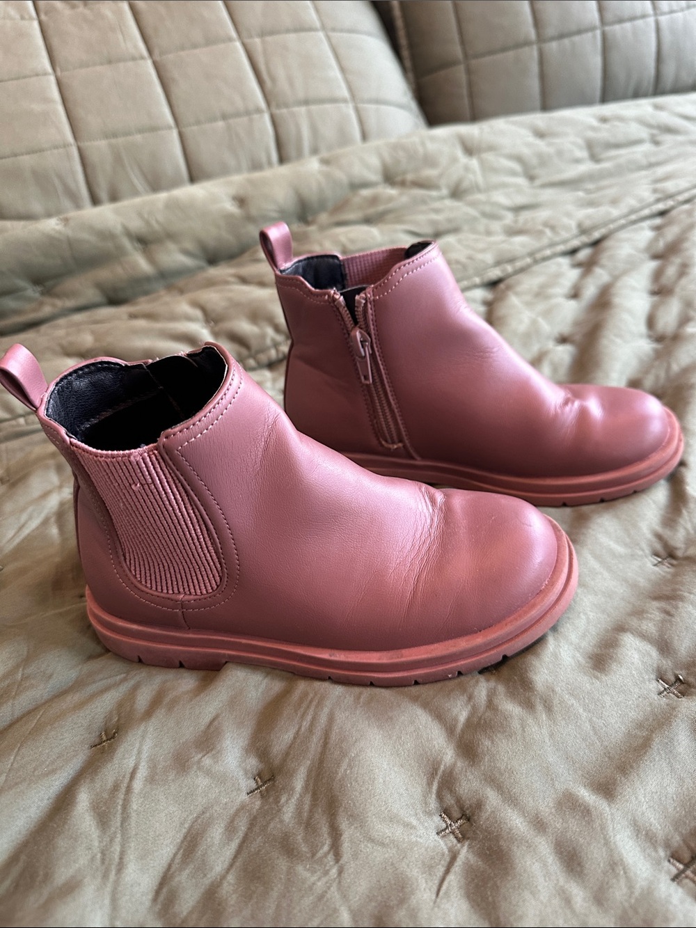 Kids Leather Chelsea Boots in Dusty Rose - Easy Zip On